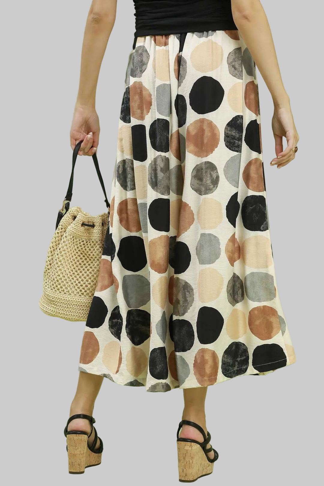 DOT PRINT WIDE LEG PULL ON PANTS - BLACK MIX