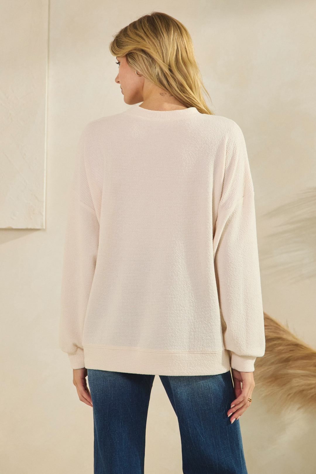 INDIANA CLOUDY KNIT LONG SLEEVE TOP - IVORY