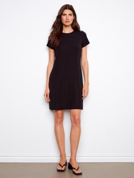 INTERLOCK KNIT KNEE LENGTH DRESS - BLACK