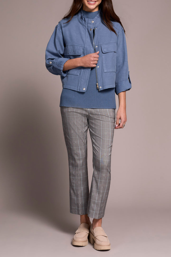 LONG SLEEVE FRONT JACKET W/DOUBLE POCKETS - SLATE BLUE
