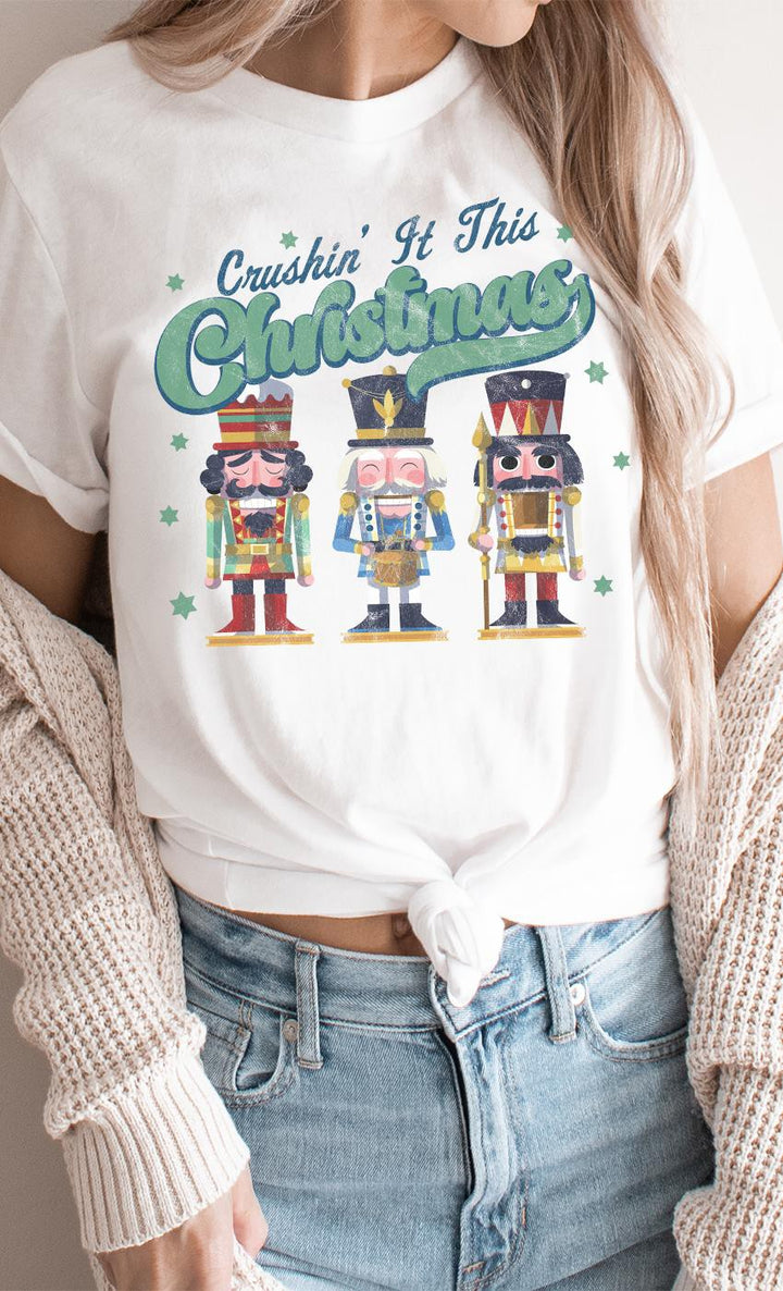 CRUSHIN IT CHRISTMAS NUTCRACKER DISTRESSED TEE - ASH GRAY