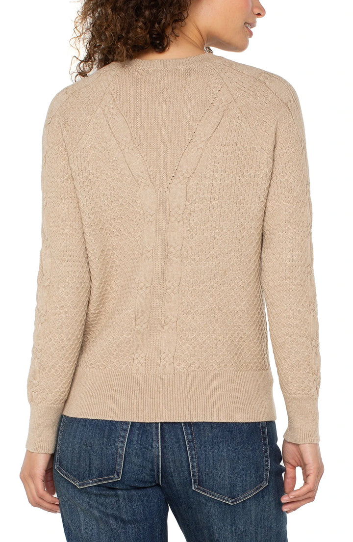 LONG SLEEVE CREW NECK RAGLAN SWEATER - HARVEST KHAKI