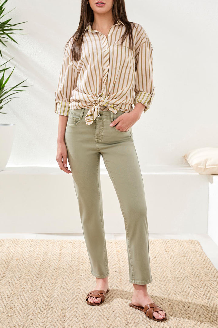 SOPHIA CURVY HUGGING STRAIGHT ANKLE JEANS - CACTUS CLAY