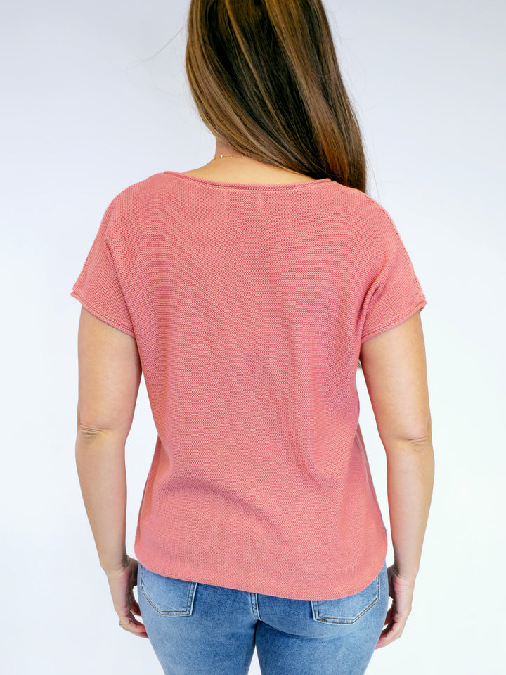 BOXY KNIT SWEATER TEE W/RAW SEAMS - APRICOT