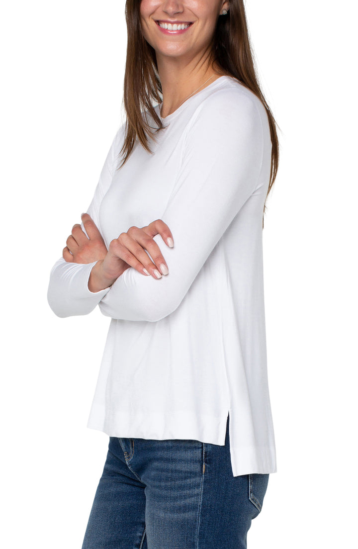 LONG SLEEVE SCOOP NECK TEE - WHITE