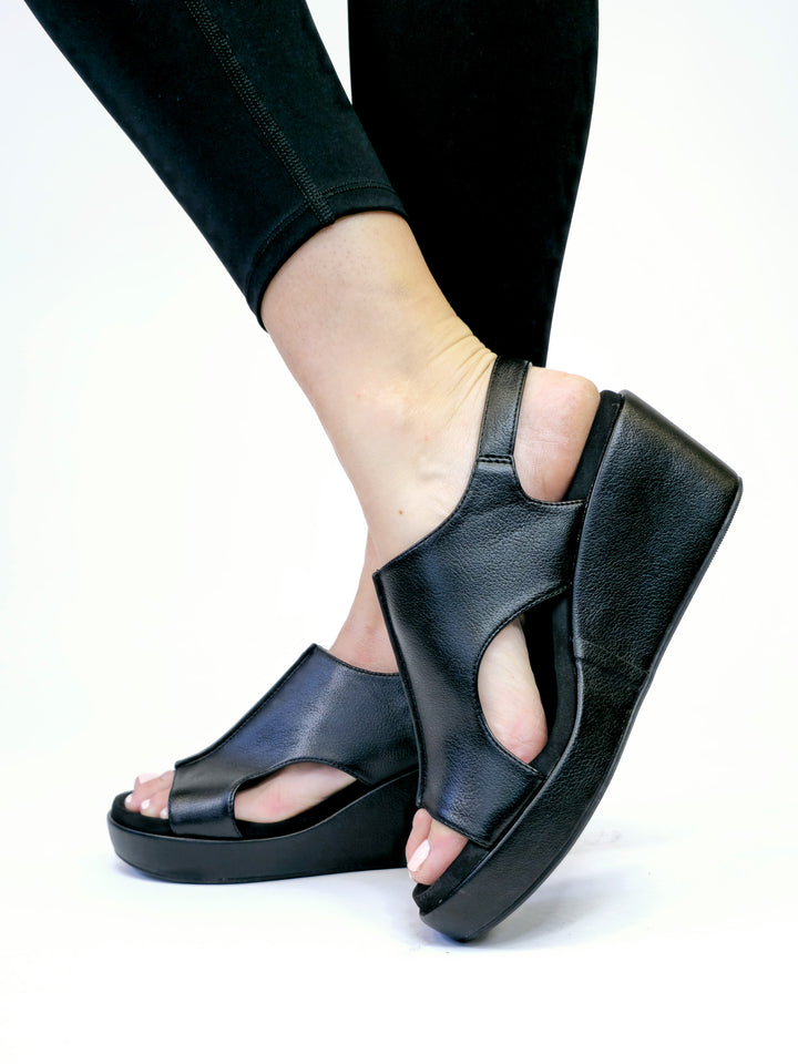 CORKY'S CARLEY WEDGE SANDAL - BLACK ON BLACK COMBO