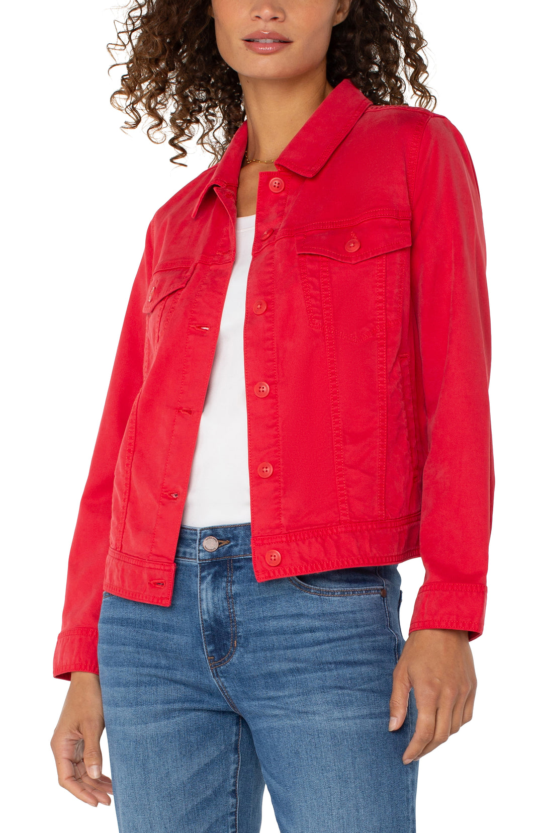 TRUCKER JACKET WITH SHIRRED BACK - GERANIUM