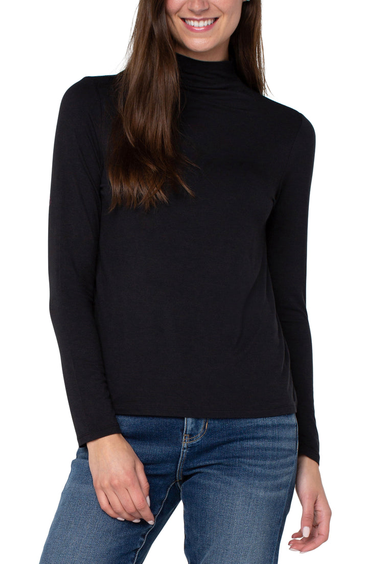 LONG SLEEVE MOCK NECK KNIT TOP - BLACK