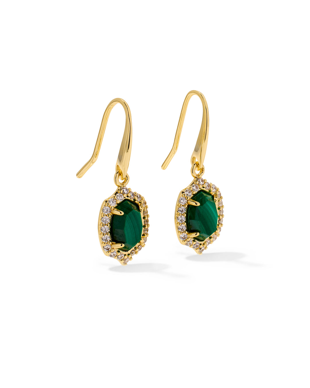 KENDRA SCOTT DAPHNE CRYSTAL FRAME DROP EARRINGS - GOLD GREEN MALACHITE
