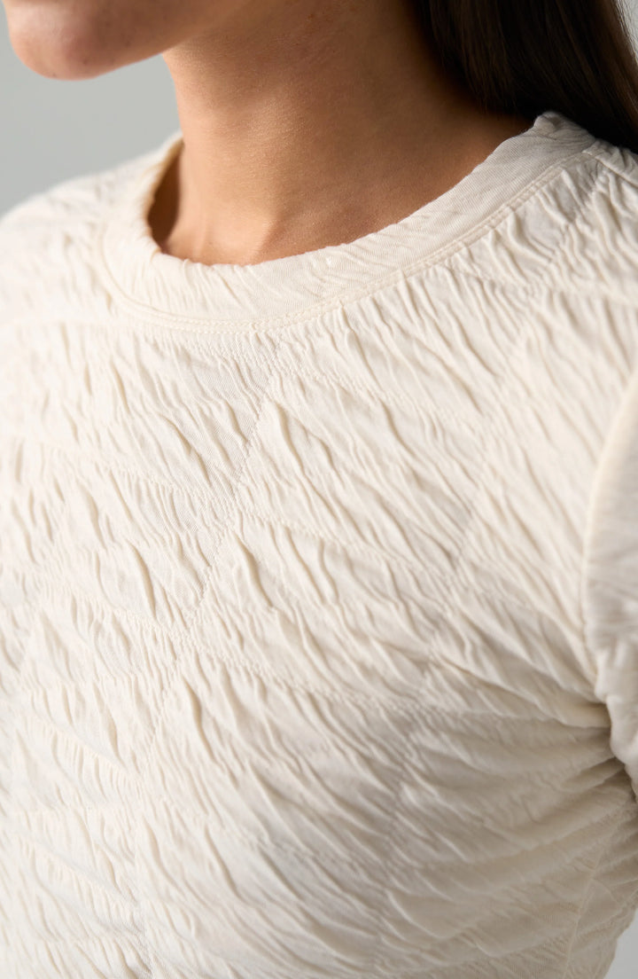 LONG FLARE SLEEVE CREW NECK TOP - CREAM