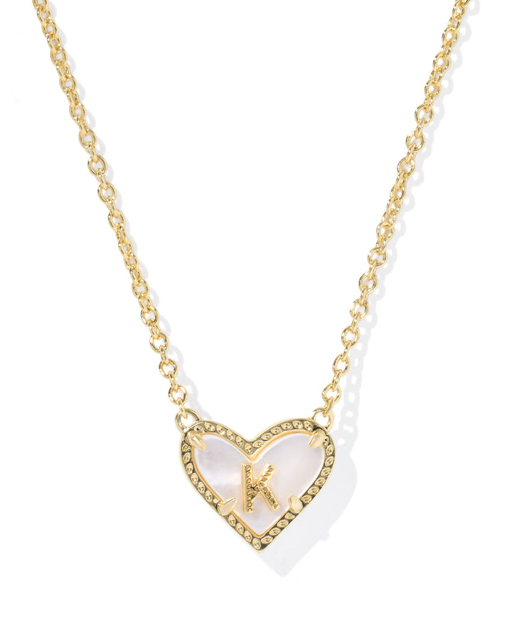 KENDRA SCOTT HEART LETTER K SHORT PENDANT NECKLACE - GOLD IVORY MOP