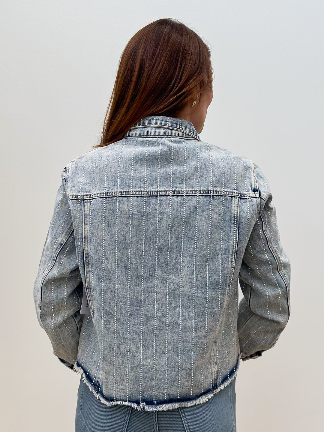 DENIM JACKET W/RHINESTONE DETAIL - DENIM