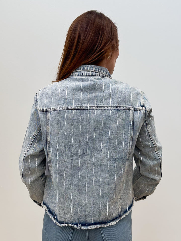 DENIM JACKET W/RHINESTONE DETAIL - DENIM