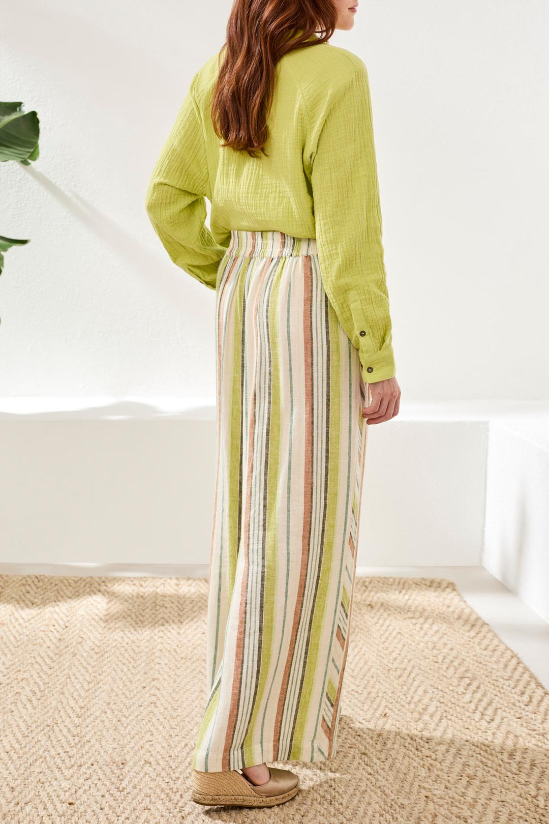 PULL-ON FLOWY WIDE PANT - KIWI ZEST