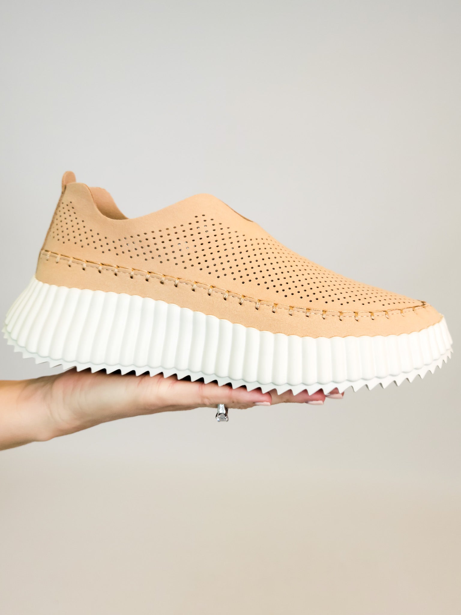 Camel colored slip on sneakers shop