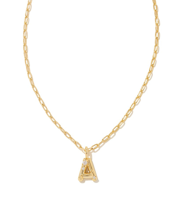 CRYSTAL LETTER A SHORT PENDANT INITIAL NECKLACE - GOLD WHITE CZ