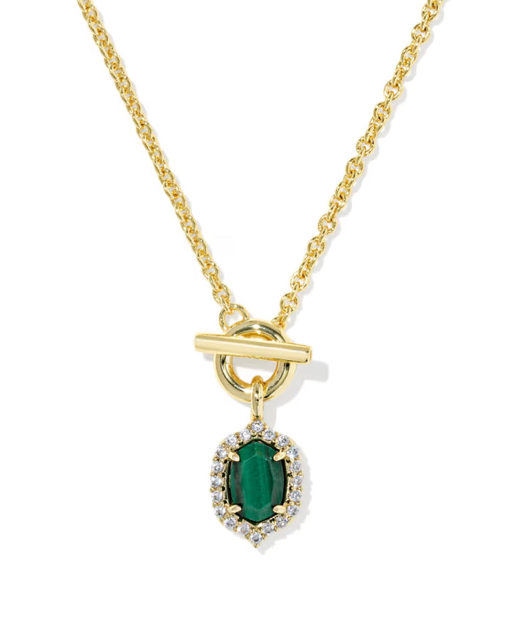 KENDRA SCOTT DAPHNE CRYSTAL FRAME TOGGLE NECKLACE - GOLD GREEN MALACHITE