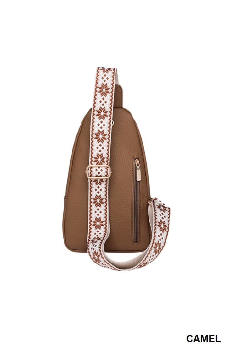 VEGAN LEATHER CROSSBODY SLING BAG, CAMEL