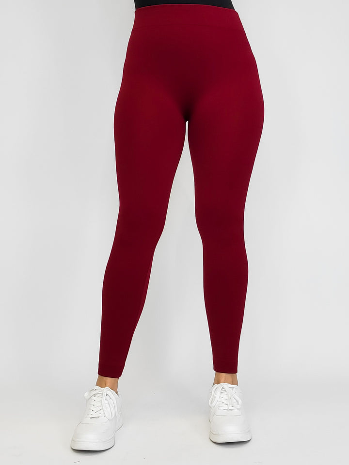 FLEECE  LEGGINGS - DARK RED - O/S