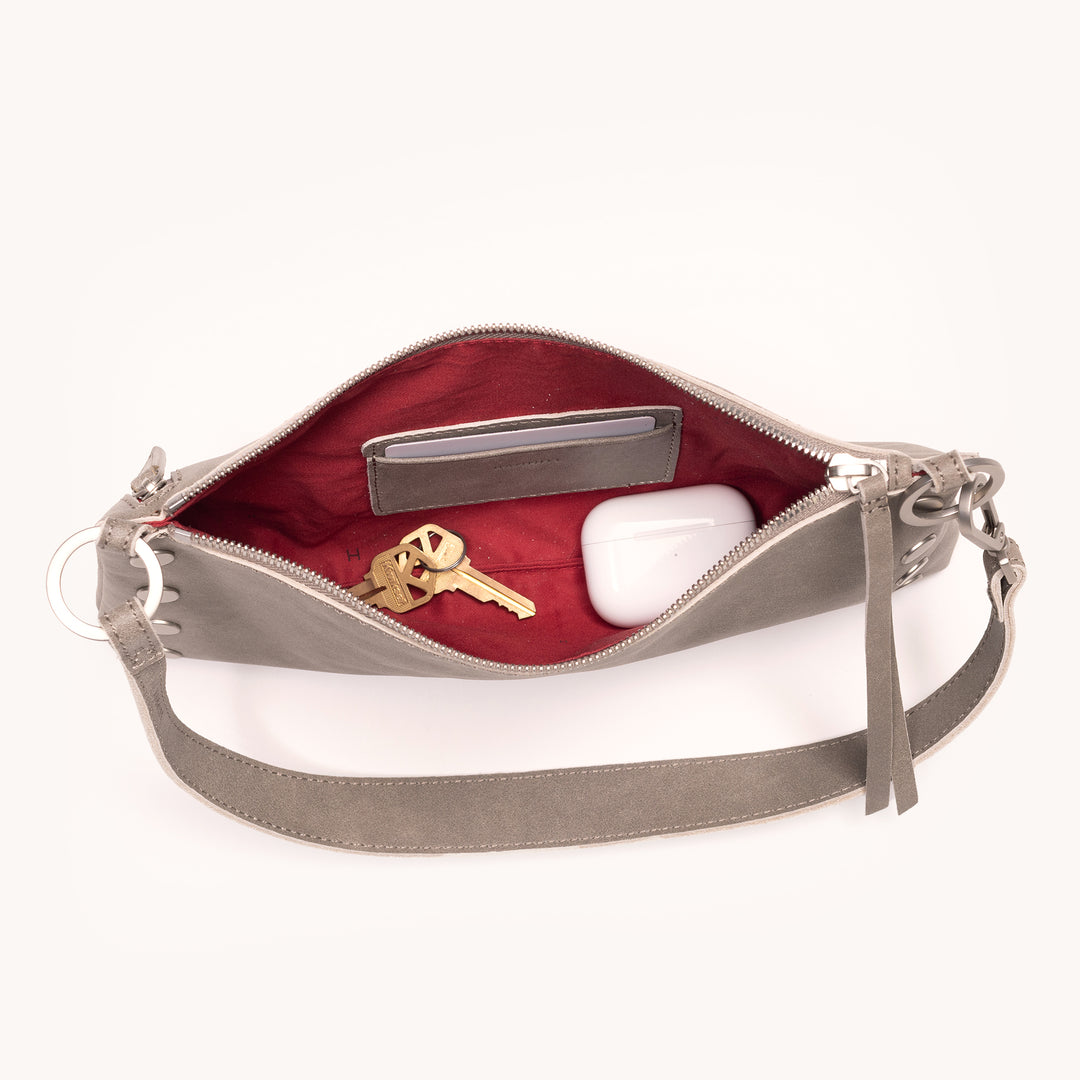 HAMMITT KYLE SMALL HANDBAG - PEWTER PEBBLE/BRUSHED SILVER