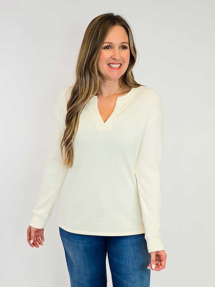 LONG SLEEVE SOFT TEXTURED ETHEL TOP - IVORY