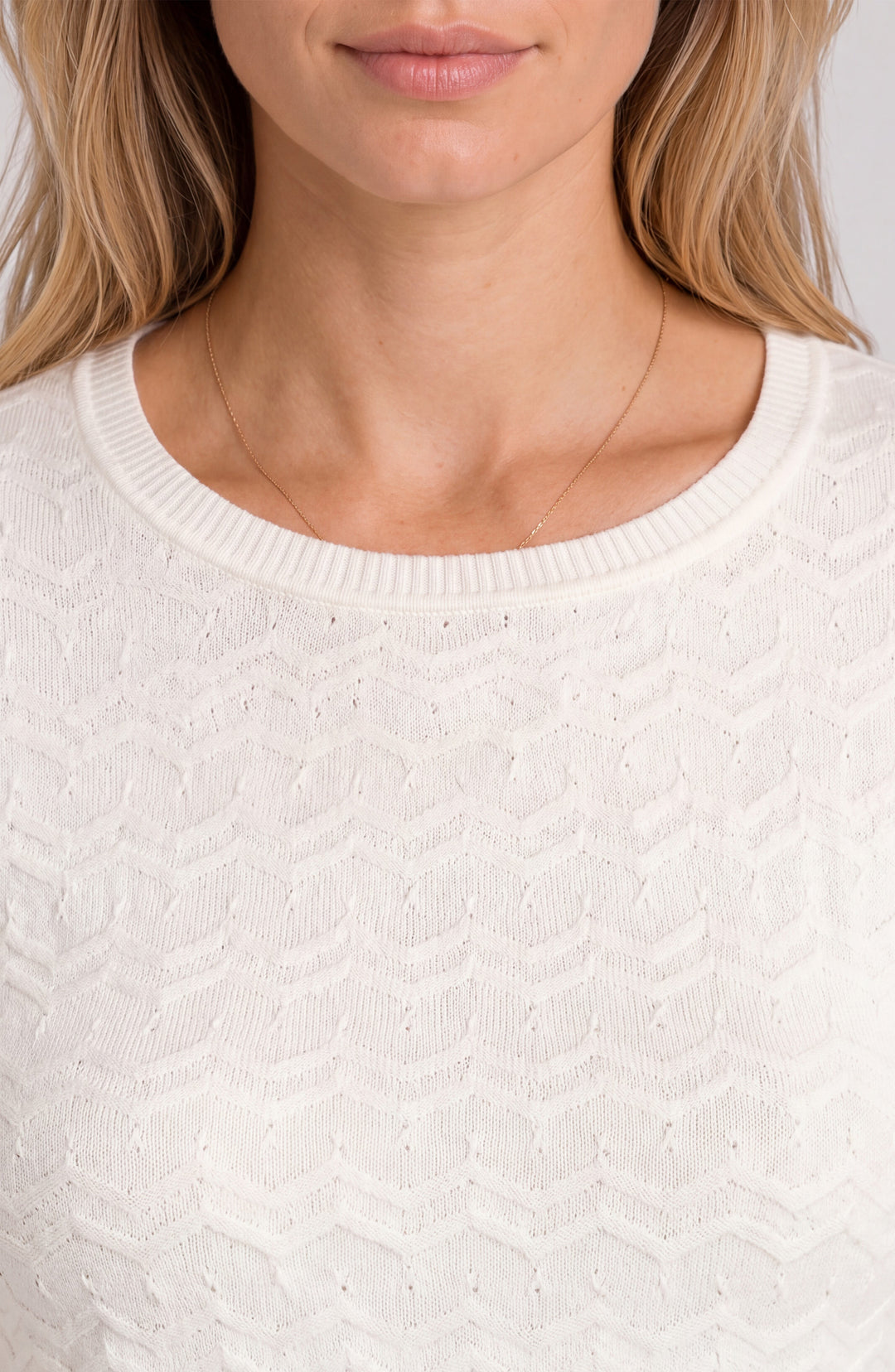 3/4 SLEEVE CREW NECK KNIT TOP - FRENCH VANILLA