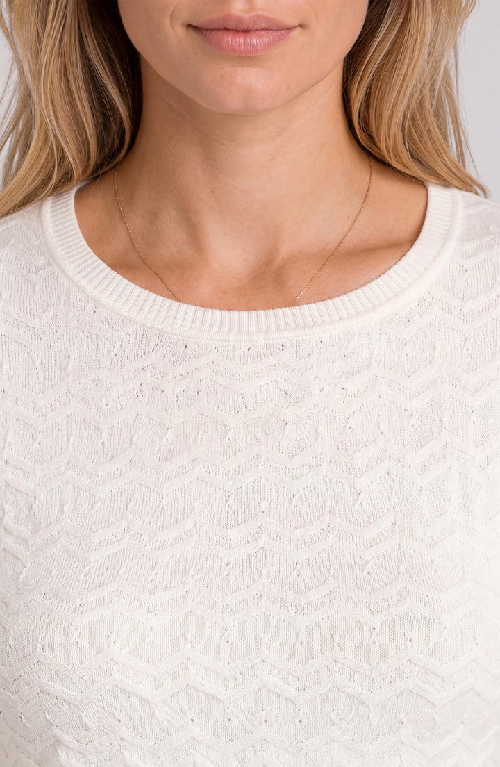 3/4 SLEEVE CREW NECK KNIT TOP - FRENCH VANILLA