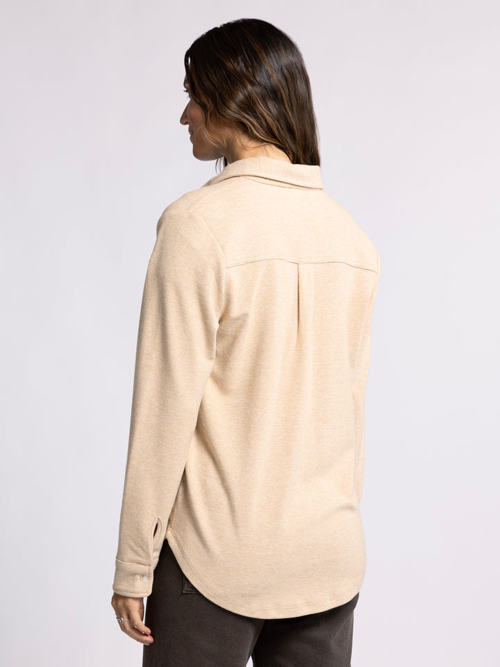 LONG SLEEVE COLLARED BUTTON UP LEWIS SHIRT - ICE COFFEE STRIPED
