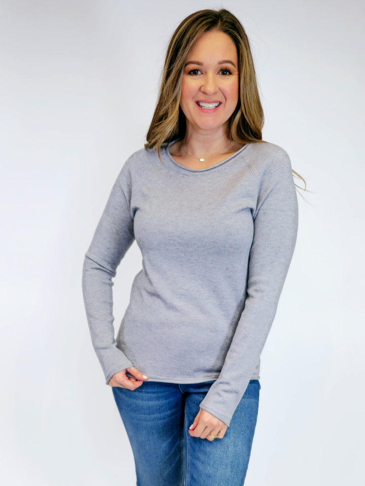 VISCOSE ROUND NECK SWEATER - HEATHER GREY