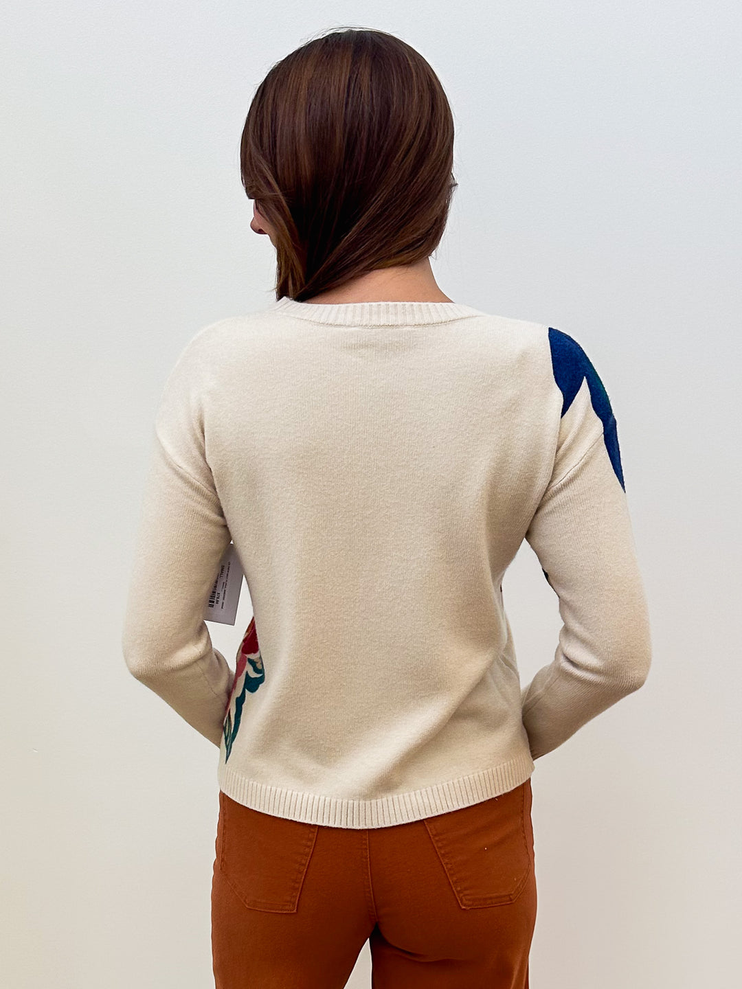 L/S CREW NECK FLORAL SWEATER - BEIGE