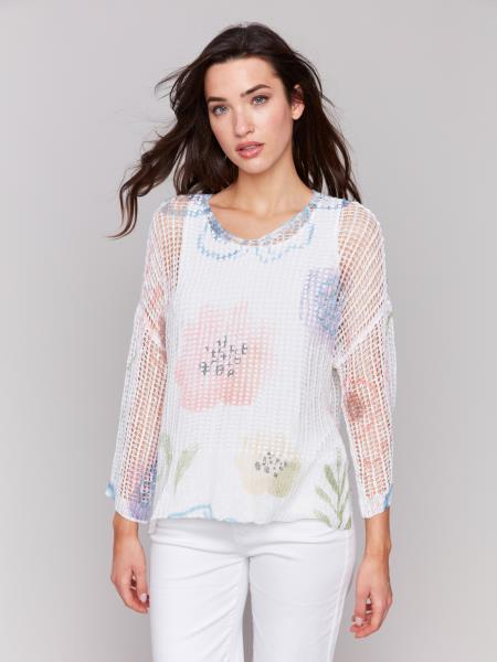 PRINTED FISHNET CROCHET SWEATER - WATERCOLOR