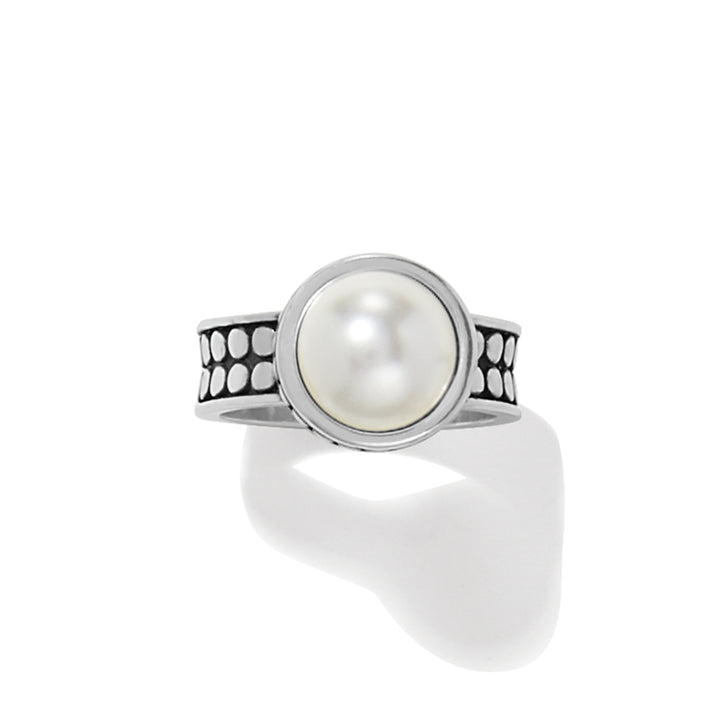 PEBBLE DOT PEARL WIDE BAND RING - SILVER-PEARL - SIZE 9