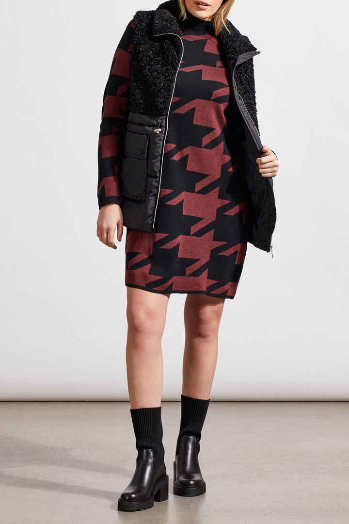 FUNNEL NECK JACQUARD SWEATER DRESS - RUM