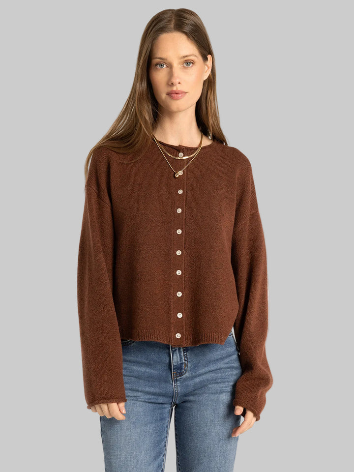 LONG SLEEVE DOVER CARDIGAN - HEATHER MAHOGANY