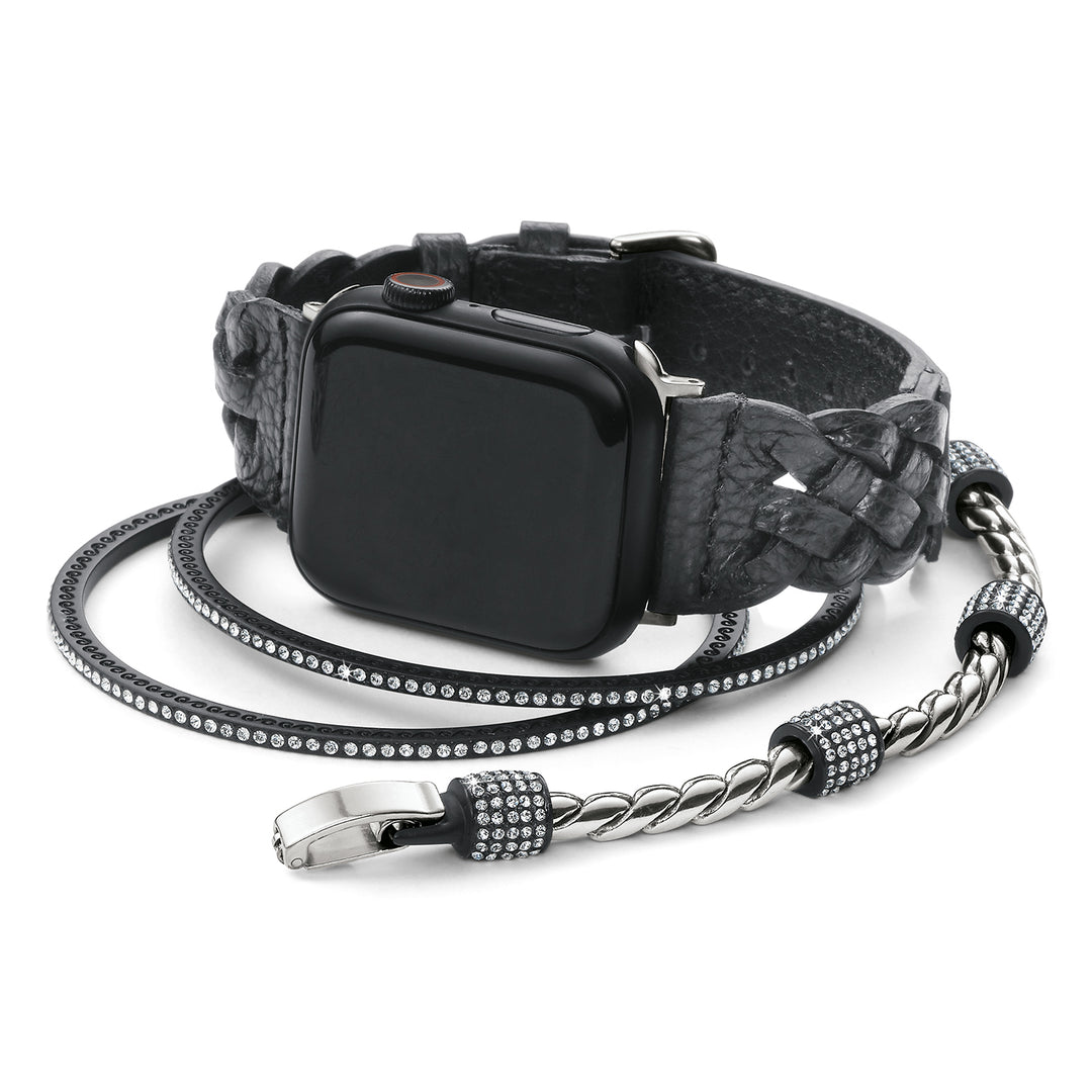 SUTTON BRAIDED LEATHER APPLE WATCH BAND - BLACK