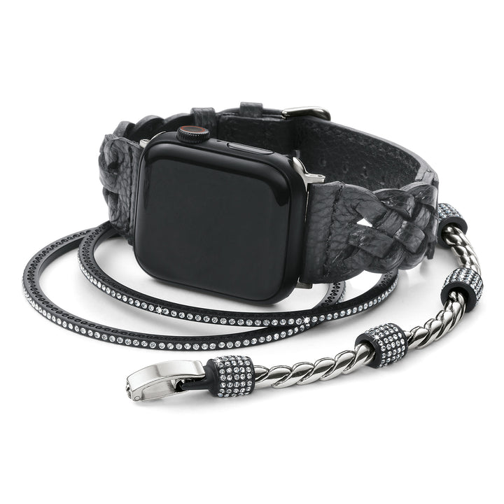 SUTTON BRAIDED LEATHER APPLE WATCH BAND - BLACK