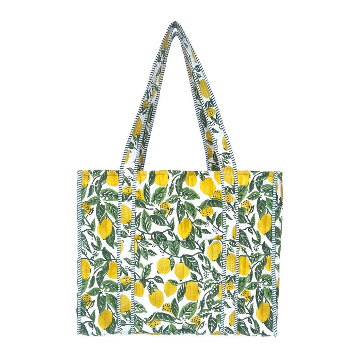 QUILTED TOTE BAG W/TRAVEL POUCH - LEMON GROVES