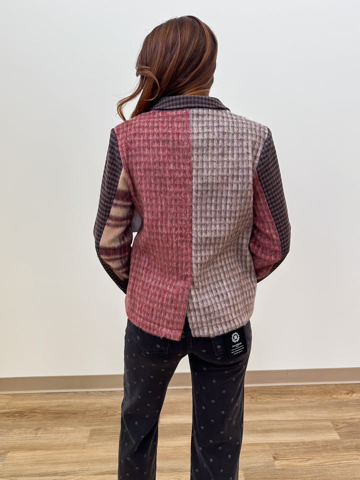 PLAID MIXED SPORT COAT - RED MIX