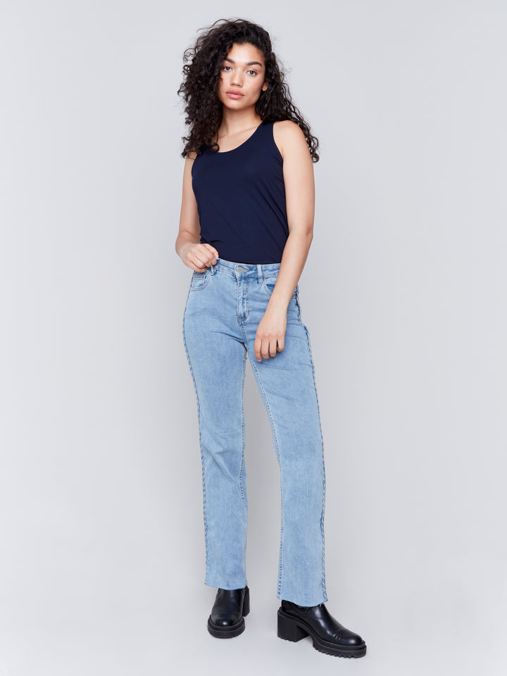 BRAIDED SIDE SEAM PANTS - LIGHT BLUE