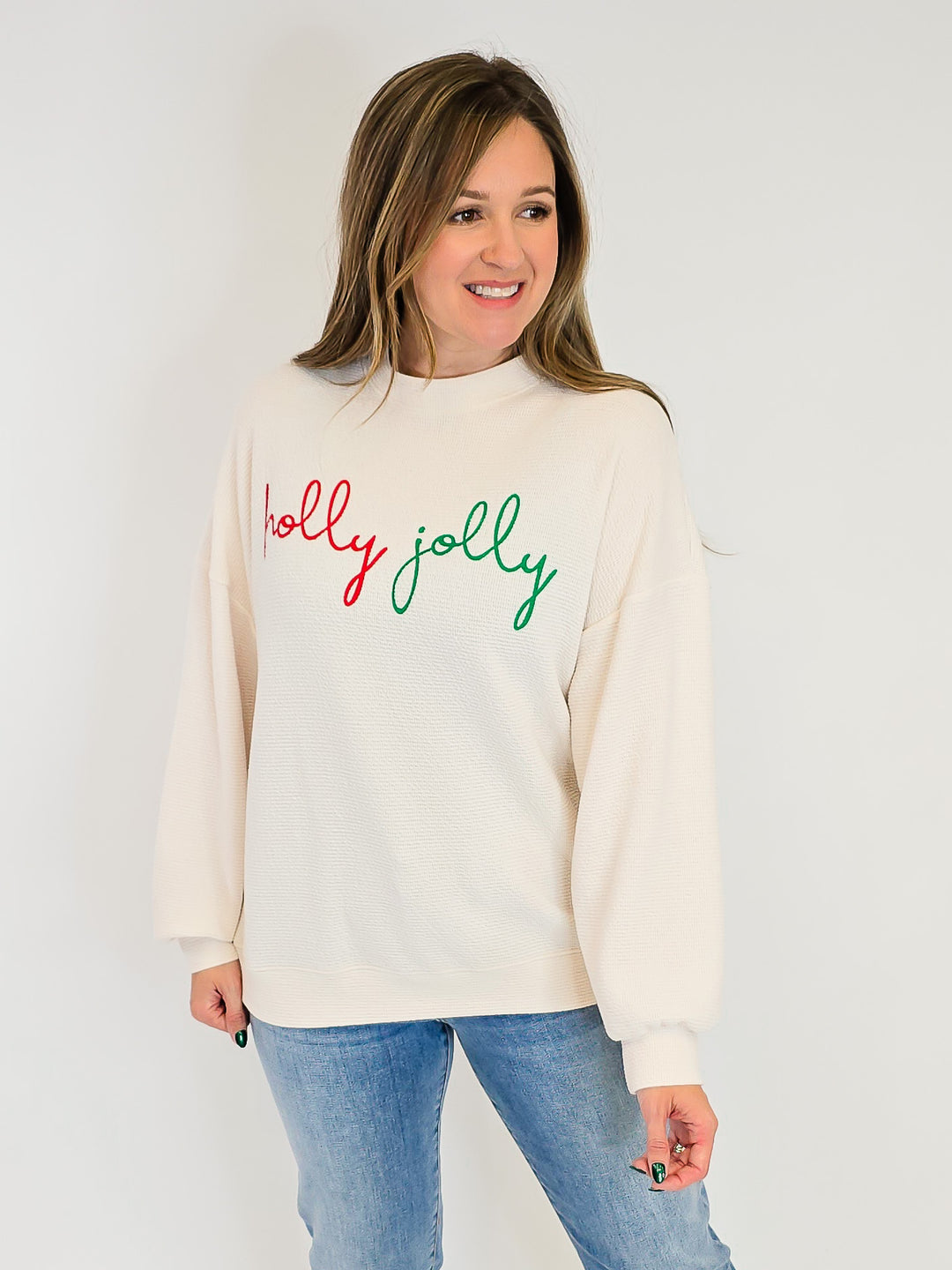 HOLLY JOLLY CLOUDY KNIT TOP - CREAM