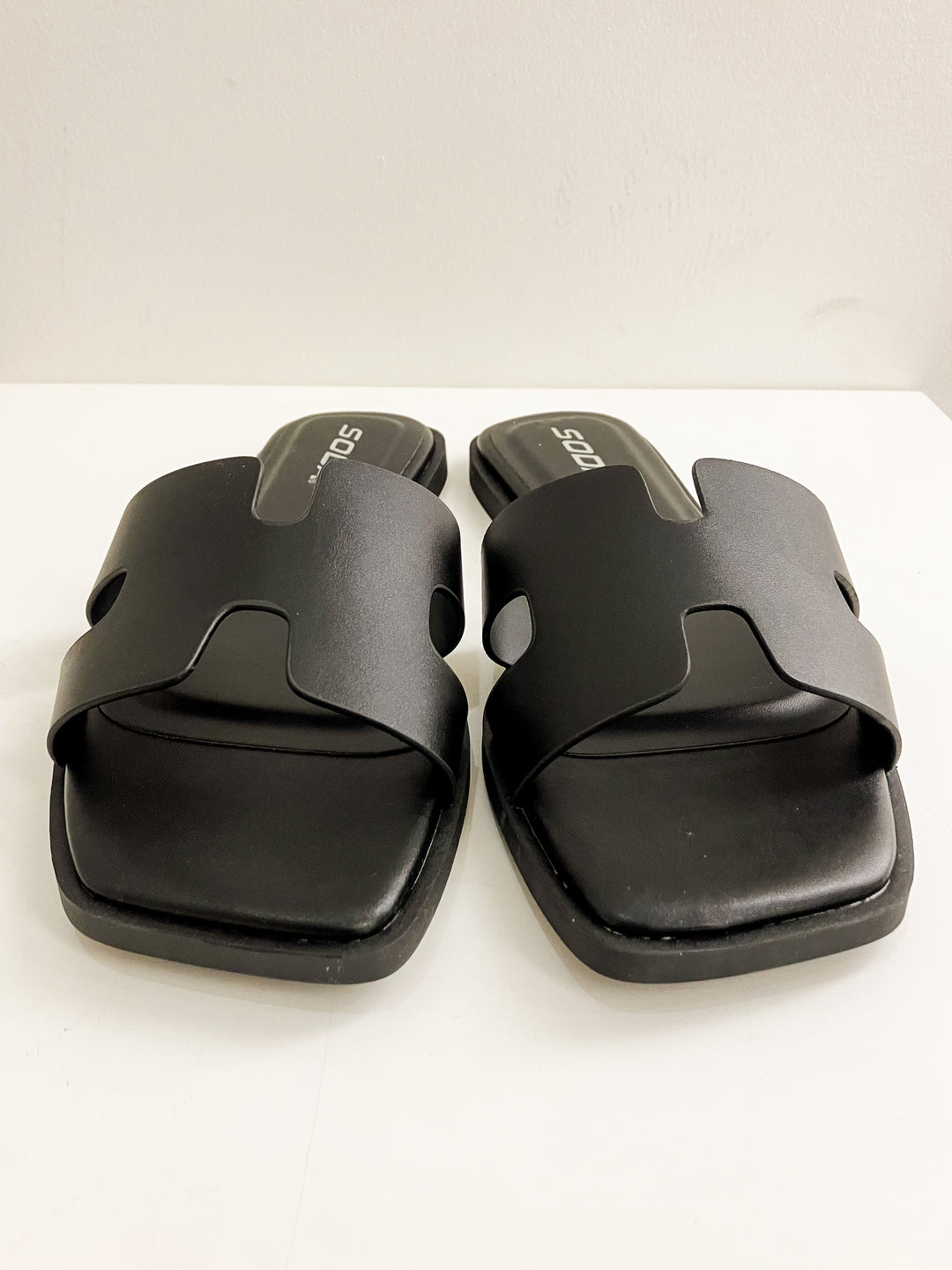 SODA SLIP ON FAUX LEATHER KNIT SANDALS - BLACK