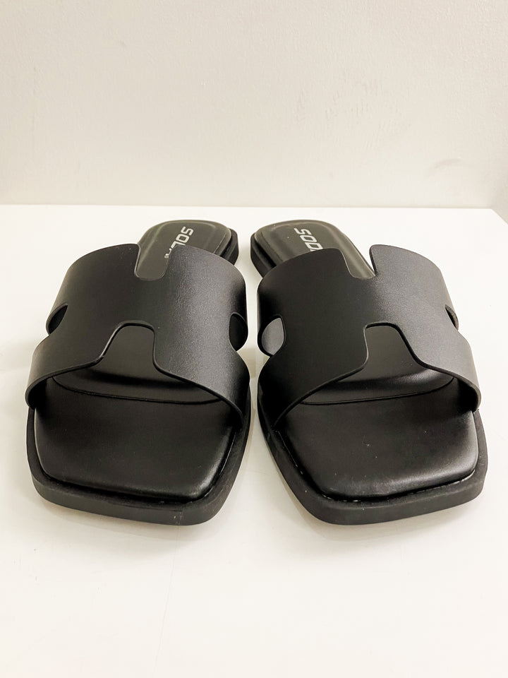 SODA SLIP ON FAUX LEATHER KNIT SANDALS - BLACK