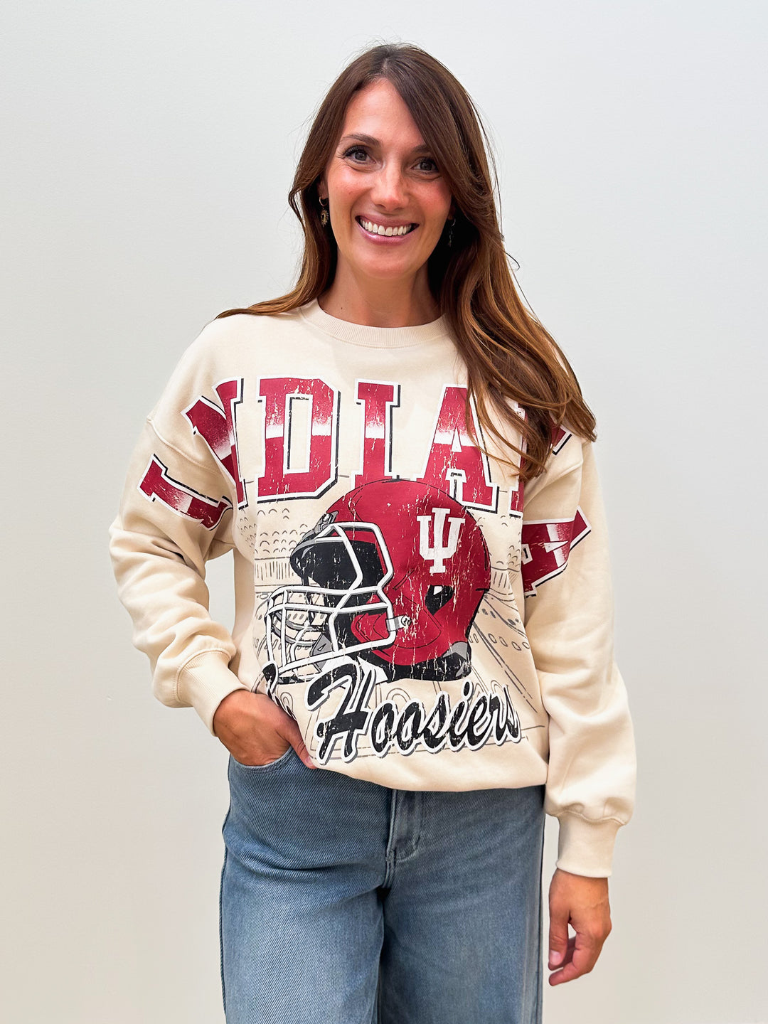 IU SPLIT LANTERN SLEEVE SWEATSHIRT - OATMEAL