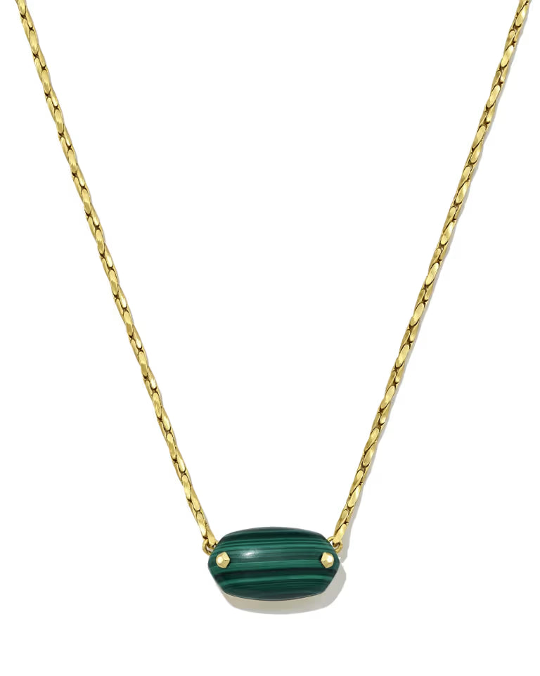 KENDRA SCOTT ELISA RIVETED SHORT PENDANT NECKLACE - GOLD GREEN MALACHITE