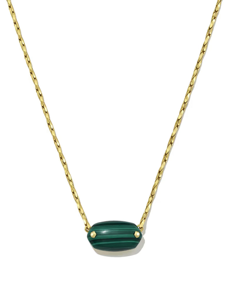 KENDRA SCOTT ELISA RIVETED SHORT PENDANT NECKLACE - GOLD GREEN MALACHITE