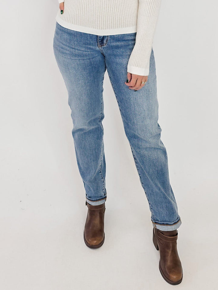 JUDY BLUE MR BOYFRIEND CUFFED JEANS - INSEAM 28"/31" (UNCUFFED) - MEDIUM WASH