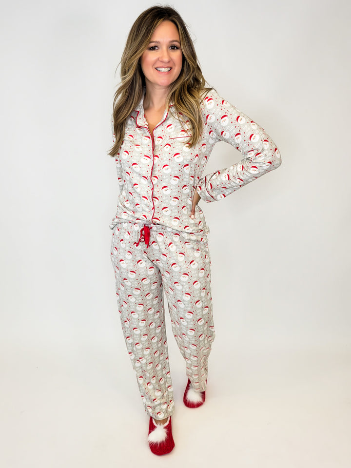 CHEERFUL SANTA PJ PANTS - GREY/RED