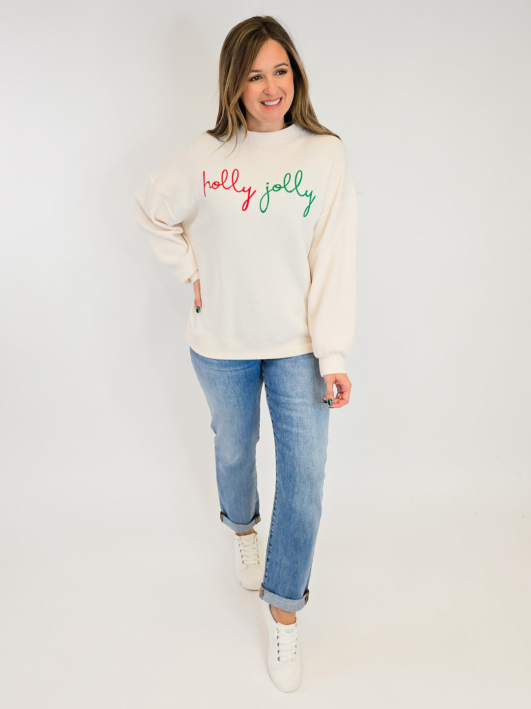 HOLLY JOLLY CLOUDY KNIT TOP - CREAM