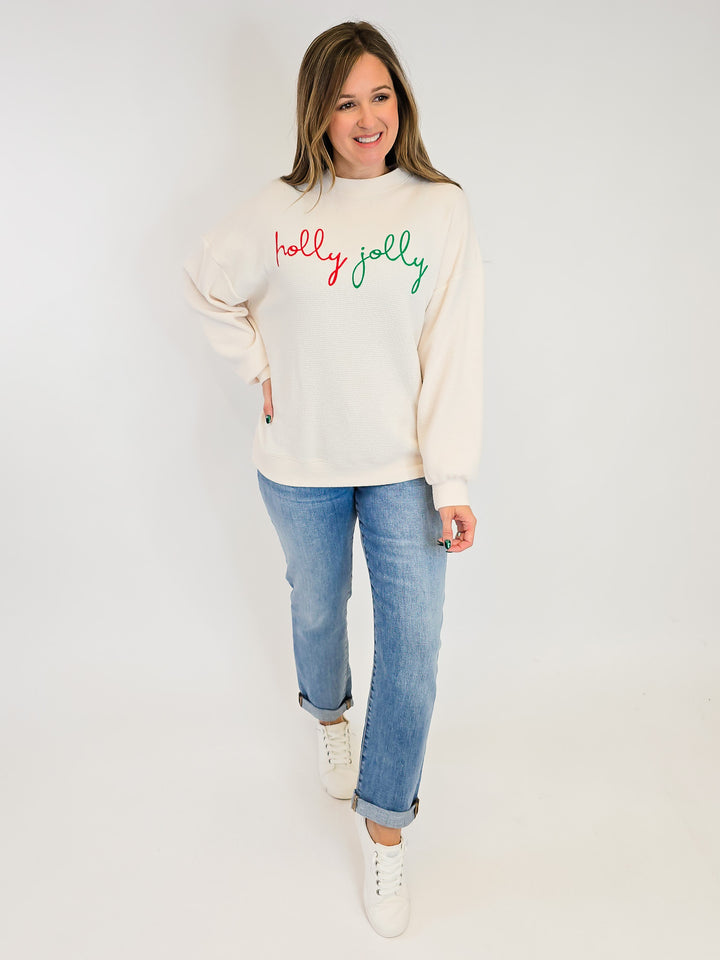 HOLLY JOLLY CLOUDY KNIT TOP - CREAM