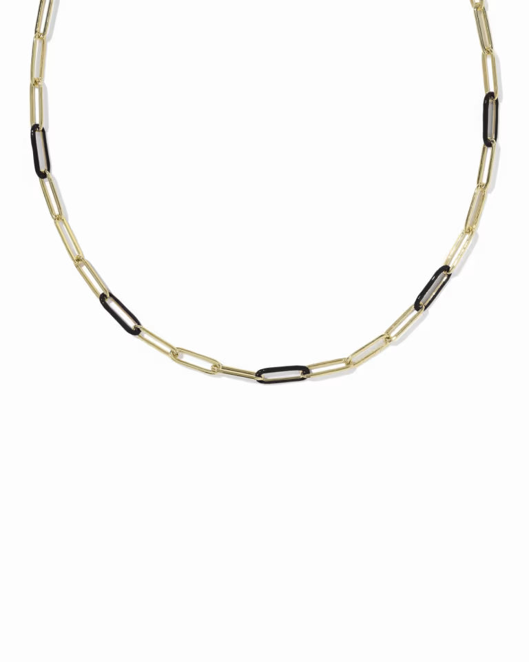 KENDRA SCOTT COURTNEY ENAMEL LINK AND CHAIN NECKLACE - GOLD BLACK ENAMEL